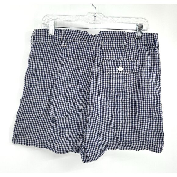 ALEX MILL shorts high waist 100% linen check gingham mom pockets blue gray 8 - Picture 4 of 6
